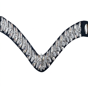 Sangle de tête de cheval en cuir avec feuille de cristal et strass pour l'équitation et le dressage - Product Image 3