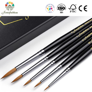 Ensemble de 5 pinceaux professionnels en poils de Kolinsky pour détails fins et modélisme, avec logo personnalisé pour entreprises de pinceaux. - Product Image 1