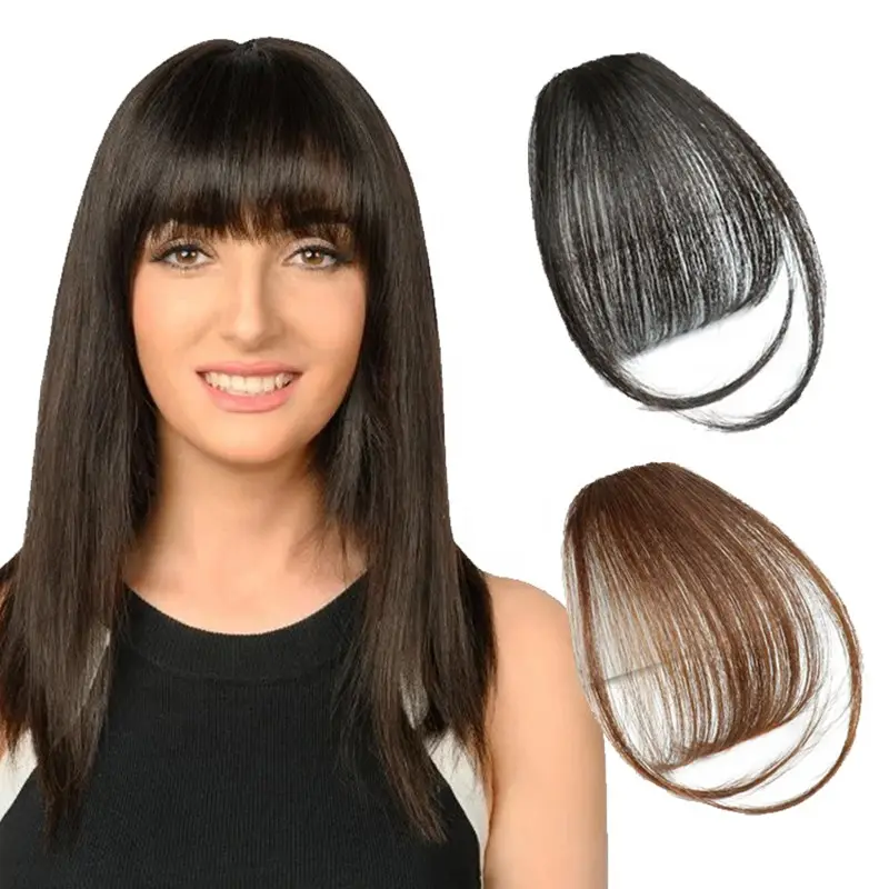 Hand-Made Brown Fringe Bangs With Clip in Hair Extensions Black Hair Bangs Natural Human Air Hairpiece For Women