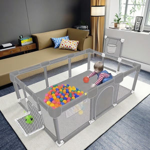 คอกผ้าสีเทาสำหรับเด็กเล่นพับได้ทรงสี่เหลี่ยมผืนผ้าขนาดใหญ่แบบทันสมัยสำหรับใช้ในบ้าน - Product Image 2