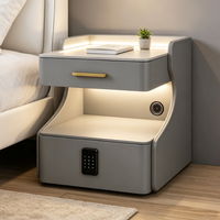 Table de chevet moderne en cuir avec éclairage LED tactile, tiroir de rangement et serrure à code pour chambre à coucher