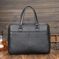 Sac d'affaires en cuir de vachette véritable noir grainé de 15,6 pouces, livraison directe d'usine, mallette pour ordinateur portable