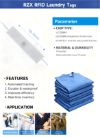 Étiquette RFID lavable longue portée UHF pour linge, tissus et textiles – Étiquette intelligente RFID lavable