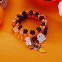 Bracelets extensibles perlés d'Halloween, ensemble de bracelets multicouches avec breloques fantôme, citrouille et chauve-souris en émail, bijoux de fête pour femmes et filles