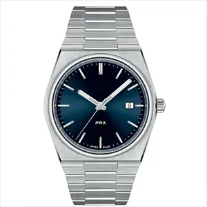 Relógio de pulso luxuoso Tissotss PRX de aço inoxidável azul Sunray marca T1374101104100 com mostrador