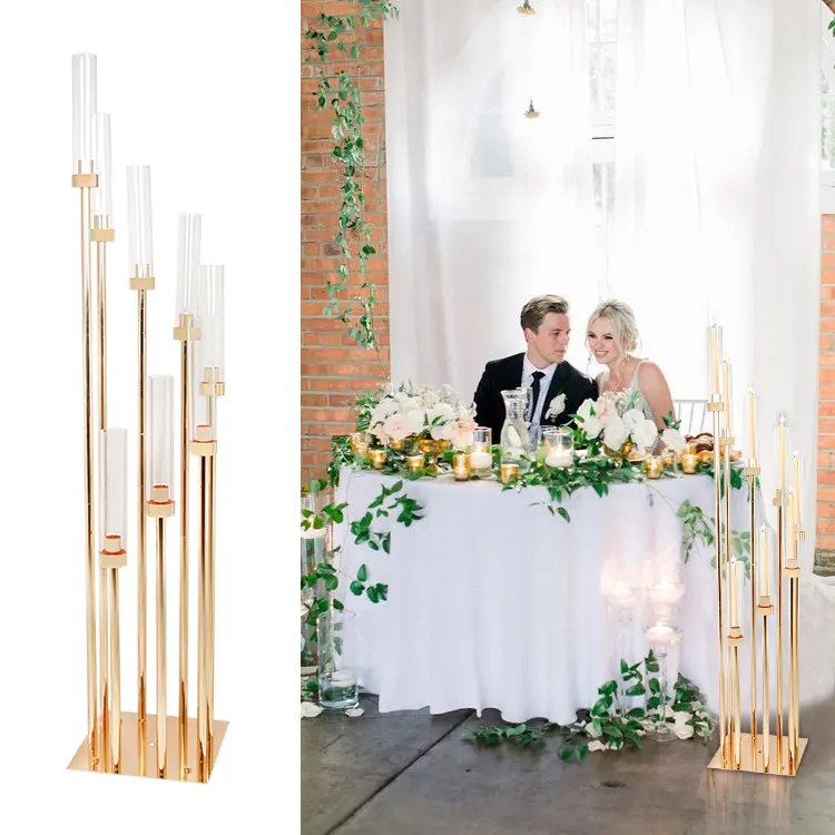 Оптовая продажа, золотые свадебные центральные элементы, новый металлический подсвечник, Свадебный центральный элемент, украшение стола для свадебной вечеринки