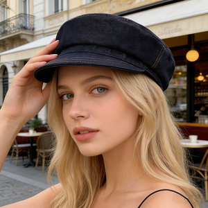 COHUY <span class=keywords><strong>Gorra</strong></span> de mezclilla retro británica para <span class=keywords><strong>mujer</strong></span>, estilo casual, transpirable, de color liso |   Efecto de Adelgazamiento Facial con Protección Solar | - Product Image 2