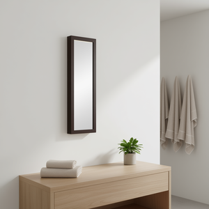 Gabinete de Joyería con Espejo y Luz LED, Montado en Pared, con Cerradura, Diseño Moderno con Marco Metálico Marrón, para Uso Doméstico - Product Image 2