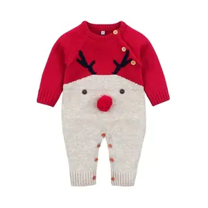 Mimixiong Custom Knitted Long Sleeve Wholesale Christmas Baby Romper Clothes Animal Design Dress One Piece For Boy&Girl