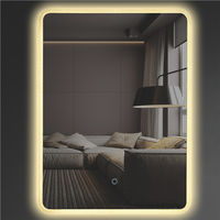 Miroir LED avec cadre en acrylique, interrupteur tactile intelligent, capteur et interrupteur tactile
