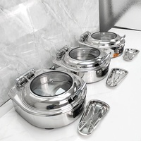 Chauffe-Plat Circulaire Électrique de Luxe 6L avec Couvercle en Verre Hydraulique, en Acier Inoxydable, pour Buffet, Argenté, pour Hôtels