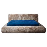 Lit double en bois écologique de luxe léger français, confortable, pour chambre principale, en tissu de laine d'agneau, moderne, simple et doux