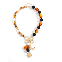 Collier Gaovo vintage de luxe léger, géométrique, perlé, plaqué or, en acier inoxydable, design ombré coloré, bijoux de mode pour femmes