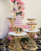 Offre Spéciale Or En Acier Inoxydable Support de Gâteau Rond Ensemble de Table Pour La Décoration De Mariage