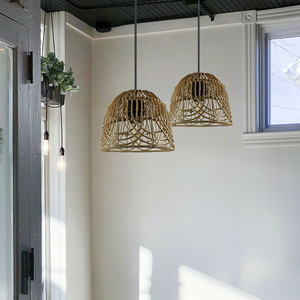 โคมไฟระย้าหวายเทียมทรงกลม E27 ไฟ LED ตกแต่งบ้าน สีเหลืองและสีดำ - Product Image 2