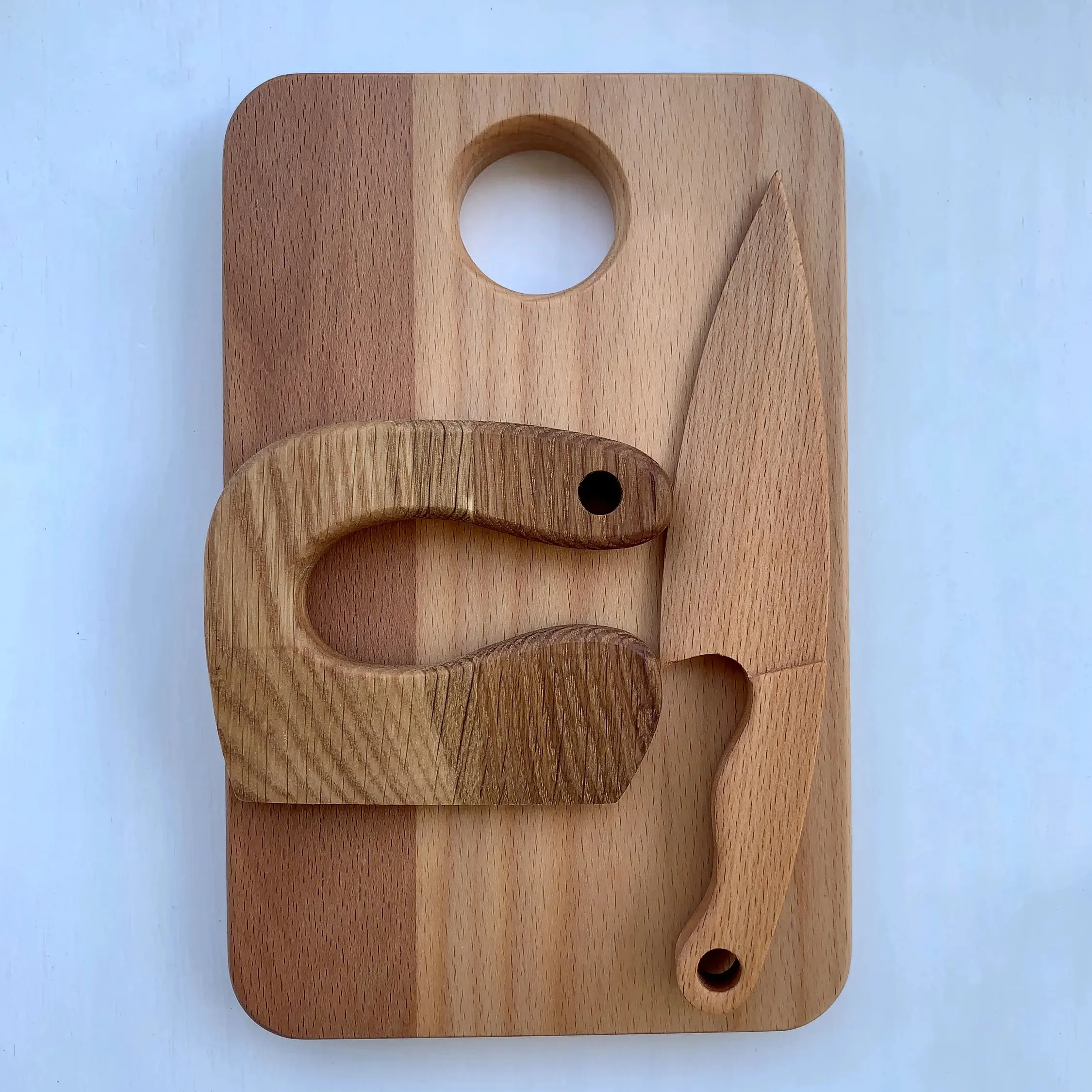 Ustensile pour tout-petits personnalisé avec logo personnalisé Montessori couteau de sécurité hachoir en bois planche à découper couteau en bois pour enfants