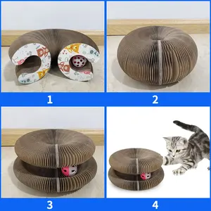 Venta al por mayor de fábrica: Accesorios interactivos para gatos, juguete plegable para gatos, rascador de uñas corrugado con forma de órgano mágico y campana. - Product Image 3