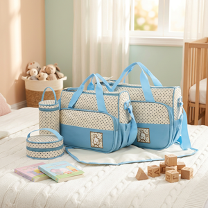 <span class=keywords><strong>Sac</strong></span> à langer HTAR Fashion à pois pour maman, ensemble de 5 pièces, imperméable, respirant, grande capacité, multifonctionnel, pour voyage et rangement - Product Image 1