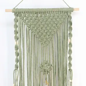 Hand-woven Macrame Rope Tapestry Wall Hanging Decoration Ornament With Colored Stone