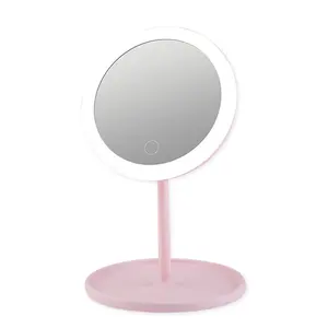 Espelho recarregável com 3 cores, espelho iluminado ajustável, para viagem, beleza, cosméticos, espelho de mesa