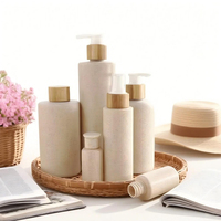 Botellas de Plástico con Tapa de Bambú Personalizadas, Envase Cosmético Biodegradable Ecológico, Champú de Plástico HDPE de Paja de Trigo