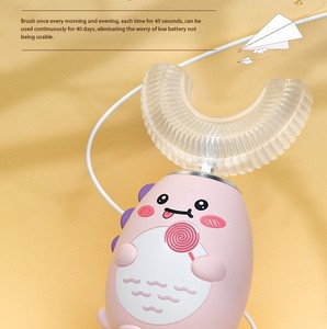 Cepillo de dientes eléctrico en forma de U para niños, cepillo de dientes de silicona inteligente con dibujos animados para niños, cepillo de dientes sónico recargable automático - Product Image 5
