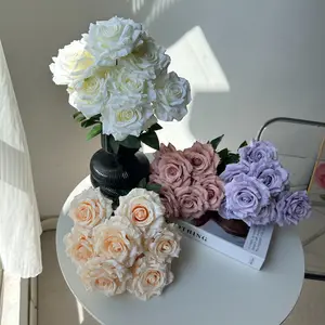 Customized 9 Heads Silk Rose Bushes Artificial Flowers Rose Bouquet With Cheap Price