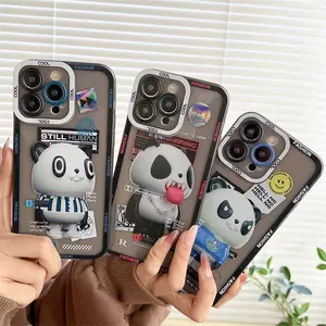 Cute Panda Tide Brand Fashion Pro Camera Lens Silicone Phone Case Back Cover for iPhone 11 12 13 14 Pro Max