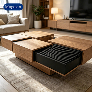 Modern Modular Coffee <b>Table</b> with Black <b>Walnut</b> Veneer Panels & Hidden Storage for Living Room Hotel Lobby - Product Image 2