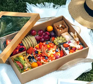 Arbecue-caja de embalaje desechable para fruta, embalaje de papel para sushi y picnic