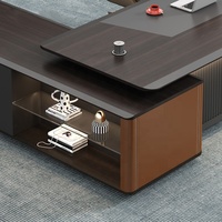 Bureau de direction moderne de luxe avec éclairage LED intégré, boîte multimédia, ensemble de chaises, armoire latérale, serrure de sécurité - Durable et écologique