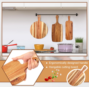 Tabla de cortar de madera de Acacia con mango, tabla de cortar charcutería, tamaño surtido, bloque de carnicero, bandeja <span class=keywords><strong>para</strong></span> servir <span class=keywords><strong>para</strong></span> pizza de queso, 3 uds. - Product Image 5