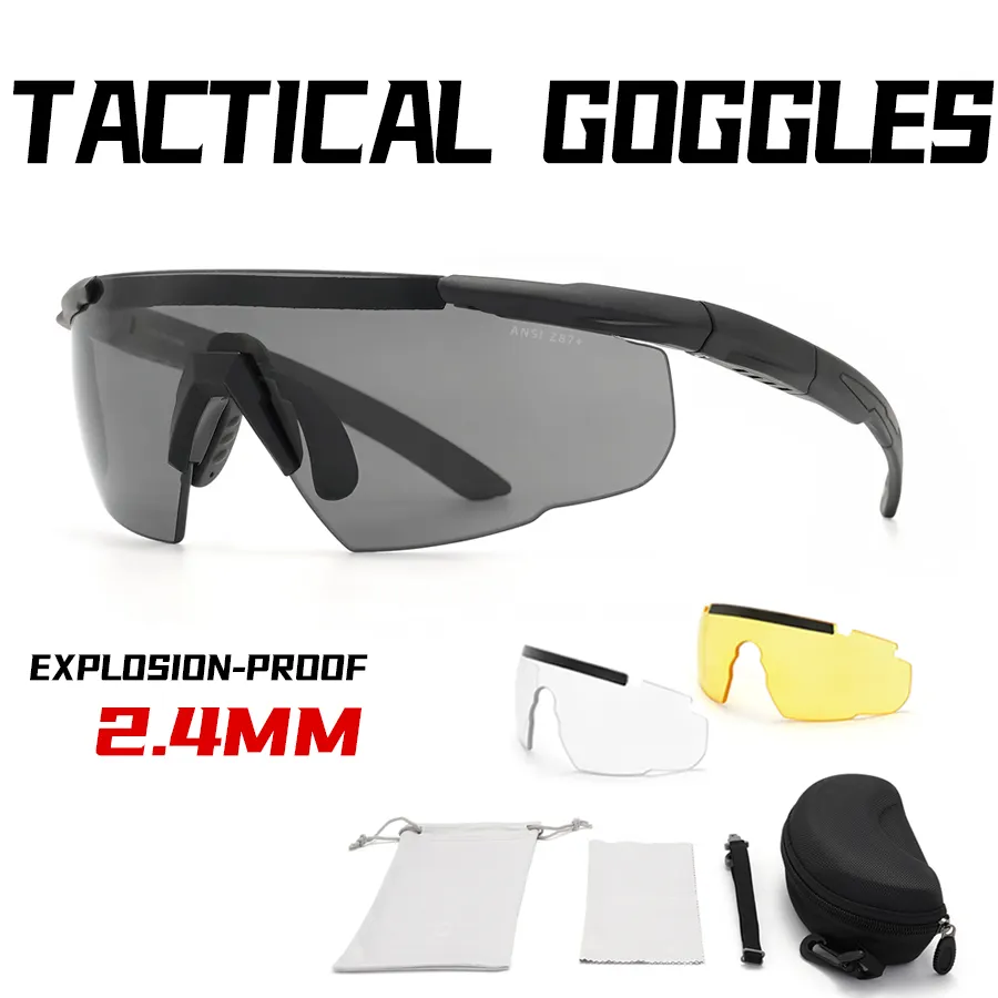 Z87.1 Safety Shooting Glasses military Tactical Eyewear TR90 Frame UV400 Windproof 2.4mm Thick Lens With 3 lens