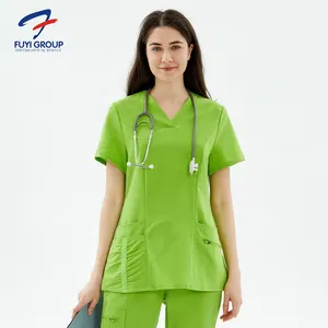 Avokado yeşil şık tıbbi personeli laboratuvar mont kısa kollu laboratuvar üniformaları hastane üniforması