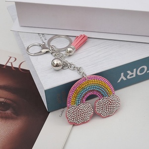 Custom Rainbow Sparkling Rhinestones Keychain Charm with Tassel Fashionable <b>Crystal</b> <b>Key</b> <b>Ring</b> Women's Handbag Decor - Product Image 3