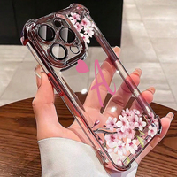 Coque de téléphone transparente rose floral électroplaquée personnalisée pour iPhone 17 16 Pro Max, design luxueux et féminin en TPU, anti-jaunissement