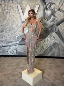 カスタムメイドのキラキラ輝くラインストーン付きロイヤルブルーのマーメイドウェディングドレス、エレガントな女性用マキシ丈プロムロングドレス - Product Image 5