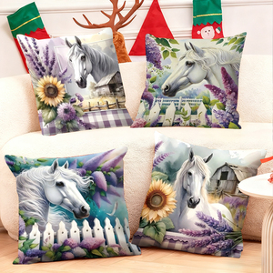 Elegantes almohadas decorativas con temática de caballos y lavanda para un decoro acogedor del hogar. - Product Image 1