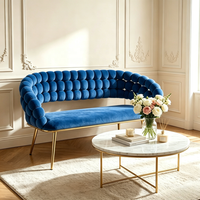 Nouveau Canapé en Velours 3D à Dossier Capitonnée Effet Bulle 2026 avec Pieds en Métal Doré pour Salon, Hall d'Hôtel, Café