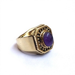 Bague en laiton massif couleur or et argent avec pierre précieuse améthyste pour homme, bague personnalisée en turquoise pour homme et femme, bague en argent avec pierre naturelle - Product Image 5