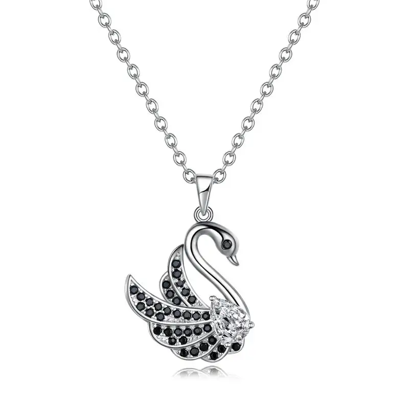 Grace Jewelry New Design Black Swan 925 Sterling Silver Nano Crystal Stone Pendant