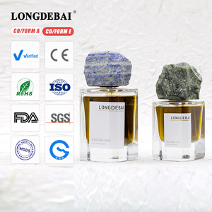 Manufacture Cosmetic Luxury Glass Perfume <b>Bottle</b> Crimp Clear <b>Empty</b> 30ml 50ml 100ml Luxury Perfume <b>Bottle</b> With Stone Lid - Product Image 1