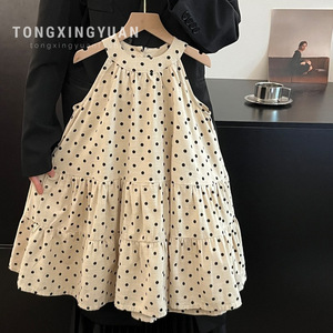 Child Star Circle Girls Polka Dot Dress Sleeveless Cotton Breathable Summer Dress French Style Childrens Vest Dress - Product Image 1