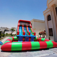 Toboggan aquatique gonflable Octopus bleu et jaune, château gonflable avec toboggan pour piscine creusée