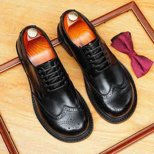 Embossed round <b>toe</b> leather shoes - British style lace-up business casual men's shoes - versatile handmade retro design - Product Image 4