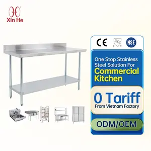 Heavy Duty Compact Restaurant Commercial Stainless Steel Kitchen Work Table With Back Splash