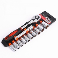 Jeu de douilles à cliquet 12 pièces 1/4" 3/8" 1/2" en acier CR-V pour réparation automobile