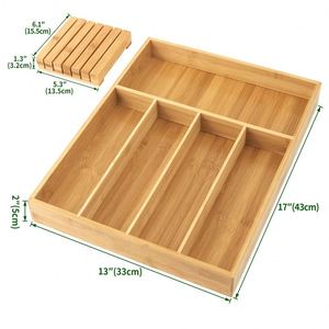 Organizador de cubiertos de bambú para cocina, bandeja de bambú para cubiertos con bloque de cuchillos extraíble - Product Image 4