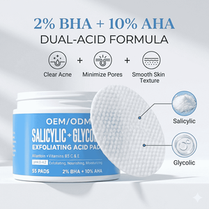 Private Label Exfoliating Pads Salicylic Glycolic Acid Wipes for Face Acne Pores Treatment 2% BHA 10% AHA <strong>Skin</strong> <strong>Care</strong> Toner - Product Image 2