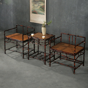 Ming Style Handmade <b>Bamboo</b> Coffee <b>Table</b> Rattan Top Chinese Antique Design Living Room Furniture For Tea Brewing - Product Image 4